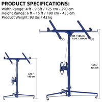 Garvee 16FT Heavy Duty Drywall Lift - 150LBS Sheetrock Panel Hoist - 360° Adjustable Telescopic Arm - 3 Lockable Wheels - Collapsible Jack for Ceiling & Wall Installation - Blue