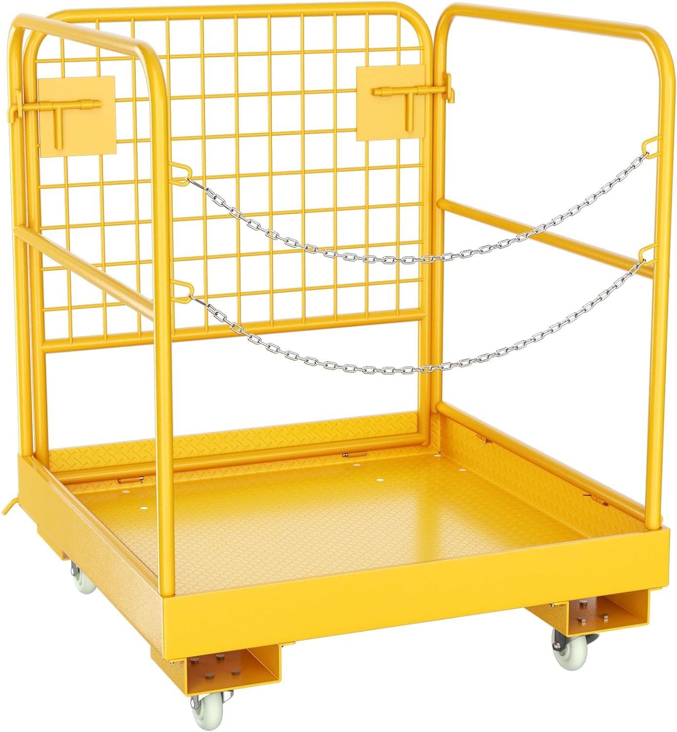 Forklift Safety Cage Forklift Man Basket 36'' x 36'' Foldable Forklift Work Platform for 1-2 People with Double-Chain Guardrail & Drain Hole Aerial Work 1200lbs Capacity