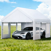 Garvee Heavy Duty Carport 13x20 FT Portable Garage with 4 Doors & 4 Windows, Reinforced Galvanized Steel Frame, Waterproof PE Tarp, Roll-Up Mesh Windows, Yellow, Outdoor Shelter for Cars & Gatherings