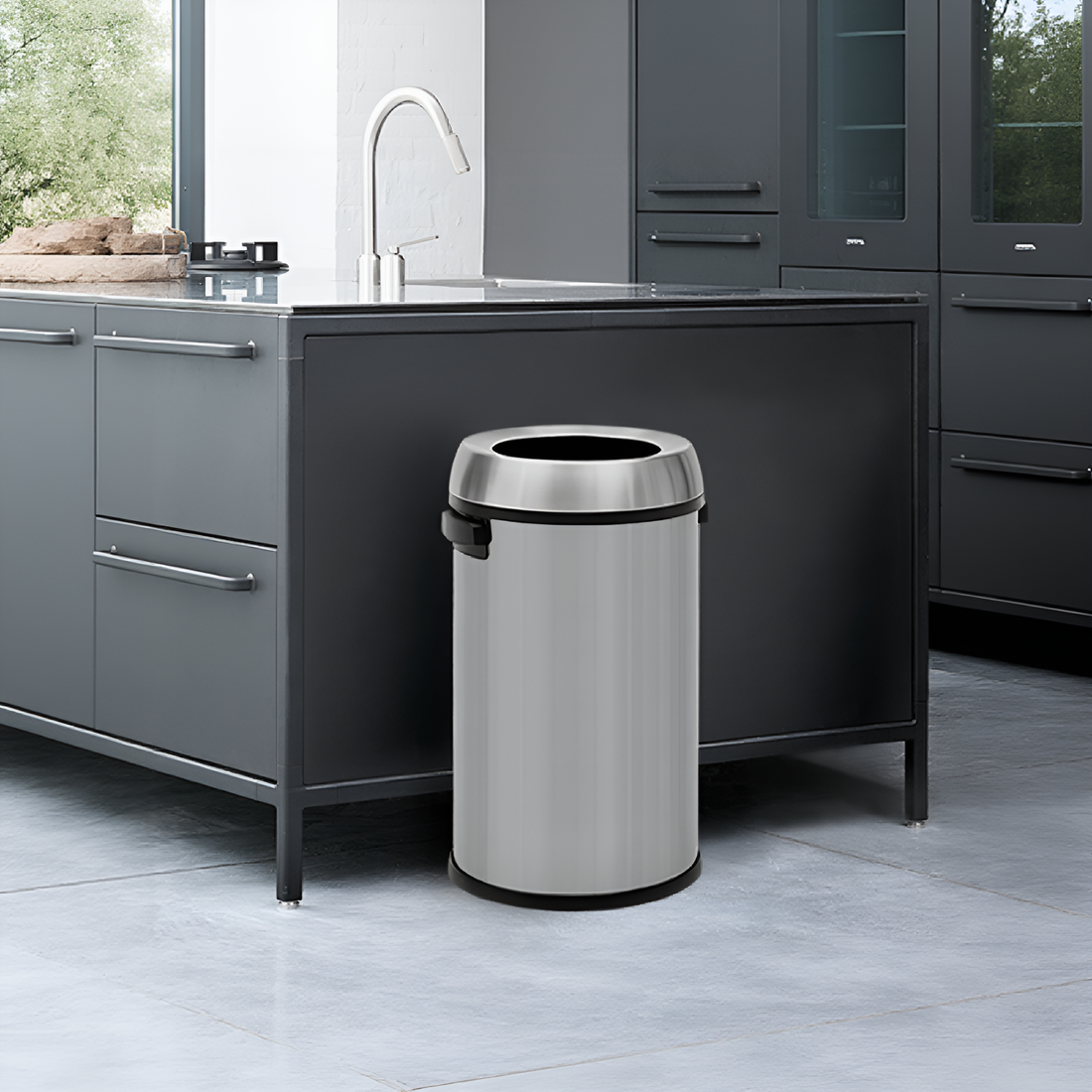 Garvee 17 Gallon Open Top Trash Can, Commercial Grade Heavy Duty Brushed Stainless Steel Outdoor Trash Can, Large Kitchen Trash Can, Silver