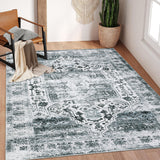 Garvee Washable Rug 9x12 Living Room Rug Vintage Distressed Rug Non Slip Rug for Bedroom Stain Resistant Throw Rug Low Pile Accent Rug Indoor Floor Cover for Nursery Dining Room, Grey Multi - Gray Multi