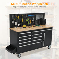 Garvee  61 x 19 Inch Tool Chest Workbench, 61-inch Rolling Tool Chest with Wheels, 10 Drawers, Multifunctional Tool Cart Mechanic Tool Storage Cabinet for Garage, Assembled Large Tool Box Storage Cabinet, Black (Copy)
