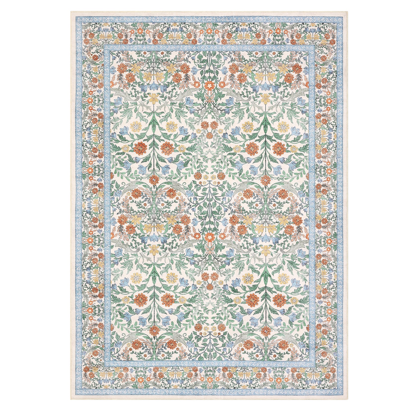 Garvee Floral 5x7 Area Rug Vintage Boho Washable Non-Slip Faux Wool Stain-Resistant Low Pile Beige Living Room Bedroom