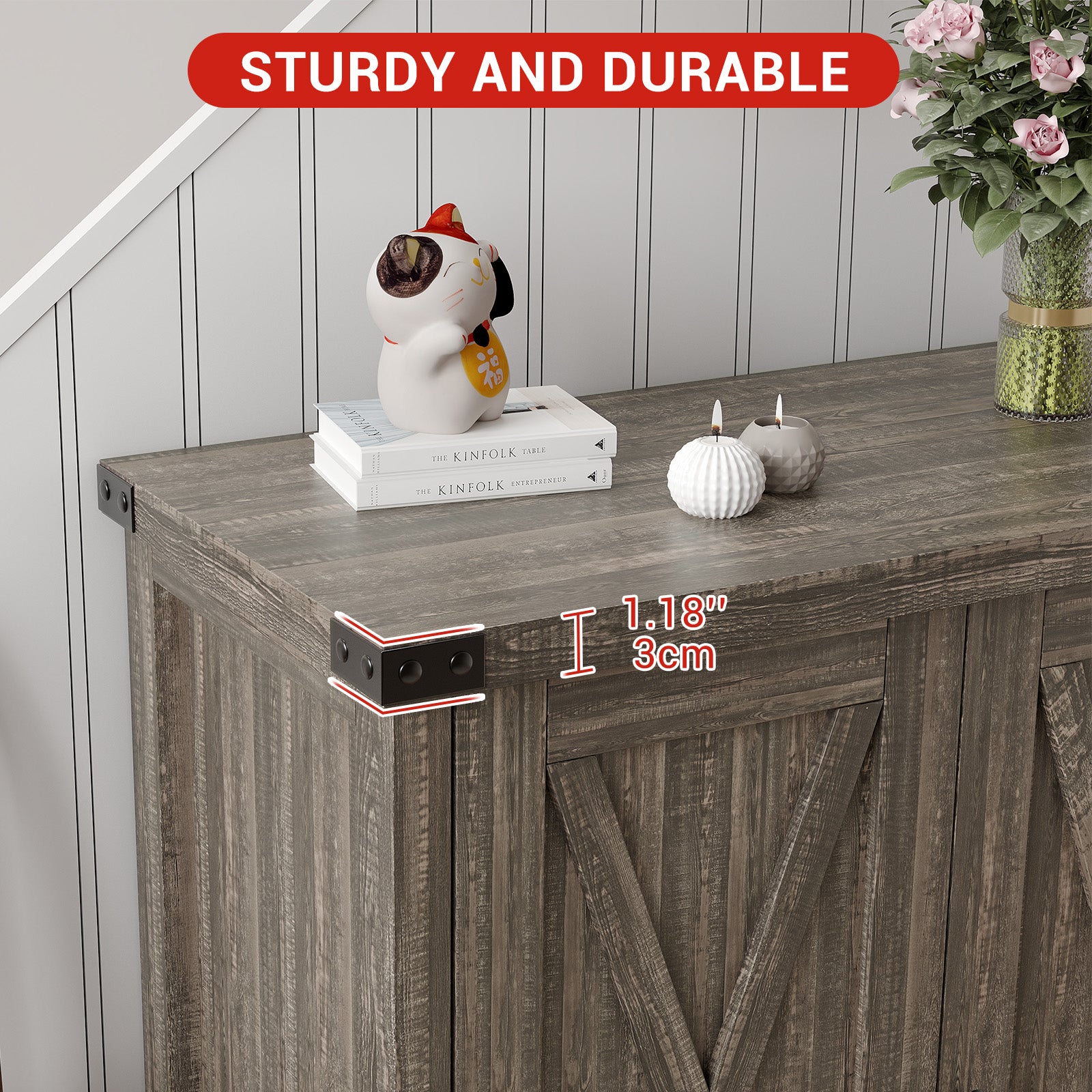 Garvee Storage Buffet Cabinet, Farmhouse Kitchen Sideboard with Adjustable Shelves, MDF Wood Console Cabinet for Entryway, Rustic Oak