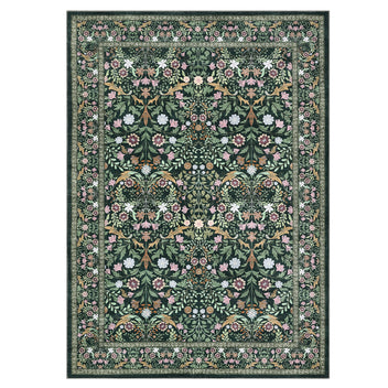 Garvee Large Floral Area Rug Vintage Botanical Design Soft Faux Wool Non-Slip Stain Resistant Dark Green Living Room Bedroom
