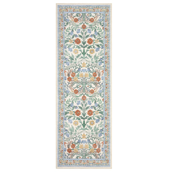 Garvee 2x6 Runner Rug for Entryway - Non-Slip, Washable, Stain-Resistant - Ultra-Thin Floral Carpet - Soft Faux Wool, Low Profile - Beige - Kitchen, Hallway, Bathroom
