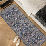Garvee Washable Runner Rug 2x6 Runner Rug Indoor Low Pile Entryway Runners Vintage Distressed Hallway Runner Rug Non Slip Foldable Accent Carpet Oriental Floral Kitchen Laundry Rug Runner Blue - Dark Blue
