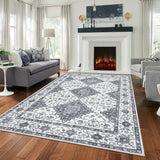 Garvee Machine Washable Area Rugs 8x10 Vintage Printed Living Room Rugs with Non-Slip Backing, Soft Low Pile Floor Carpet, Oriental Accent Carpet for Bedroom, Office, Gray - Gray
