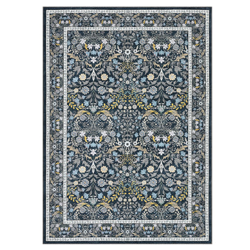 Garvee Vintage Floral Area Rug 10x13 - Machine Washable, Non-Slip, Soft Low Pile, Stain Resistant - Durable Edges, Blue - Living Room, Bedroom
