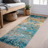 Garvee Modern Abstract Runner Rug 2x6 Washable Long Hallway Rug Runner Multi Color, Non Slip Soft Foldable Accent Rug for Entryway Kitchen Laundry Bedroom - Golden Blue