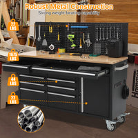 Garvee  61 x 19 Inch Tool Chest Workbench, 61-inch Rolling Tool Chest with Wheels, 10 Drawers, Multifunctional Tool Cart Mechanic Tool Storage Cabinet for Garage, Assembled Large Tool Box Storage Cabinet, Black (Copy)