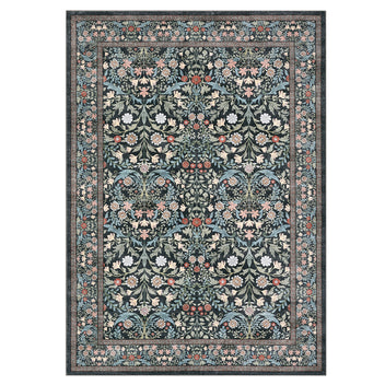 Garvee Floral 8x10 Area Rug Vintage Boho Washable Non-Slip Low Pile Faux Wool Stain-Resistant Kid & Pet Friendly Living Room Bedroom Dining