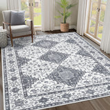 Garvee Machine Washable Area Rugs 5x7 Vintage Printed Floor Carpet with Non-Slip Backing, Soft Low Pile Area Rugs, Oriental Accent Carpet for Entryway, Laundry, Kitchen, Gray - Gray