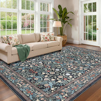 Garvee Floral 8x10 Area Rug Vintage Boho Washable Non-Slip Low Pile Faux Wool Stain-Resistant Kid & Pet Friendly Living Room Bedroom Dining