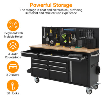 Garvee  61 x 19 Inch Tool Chest Workbench, 61-inch Rolling Tool Chest with Wheels, 10 Drawers, Multifunctional Tool Cart Mechanic Tool Storage Cabinet for Garage, Assembled Large Tool Box Storage Cabinet, Black (Copy)