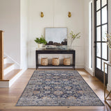 Garvee Vintage Floral Rug,Non-Slip Backing Washable Rugs,Low Pile Distressed Indoor Carpet for Living Room Bedroom Home Office - Dark Blue