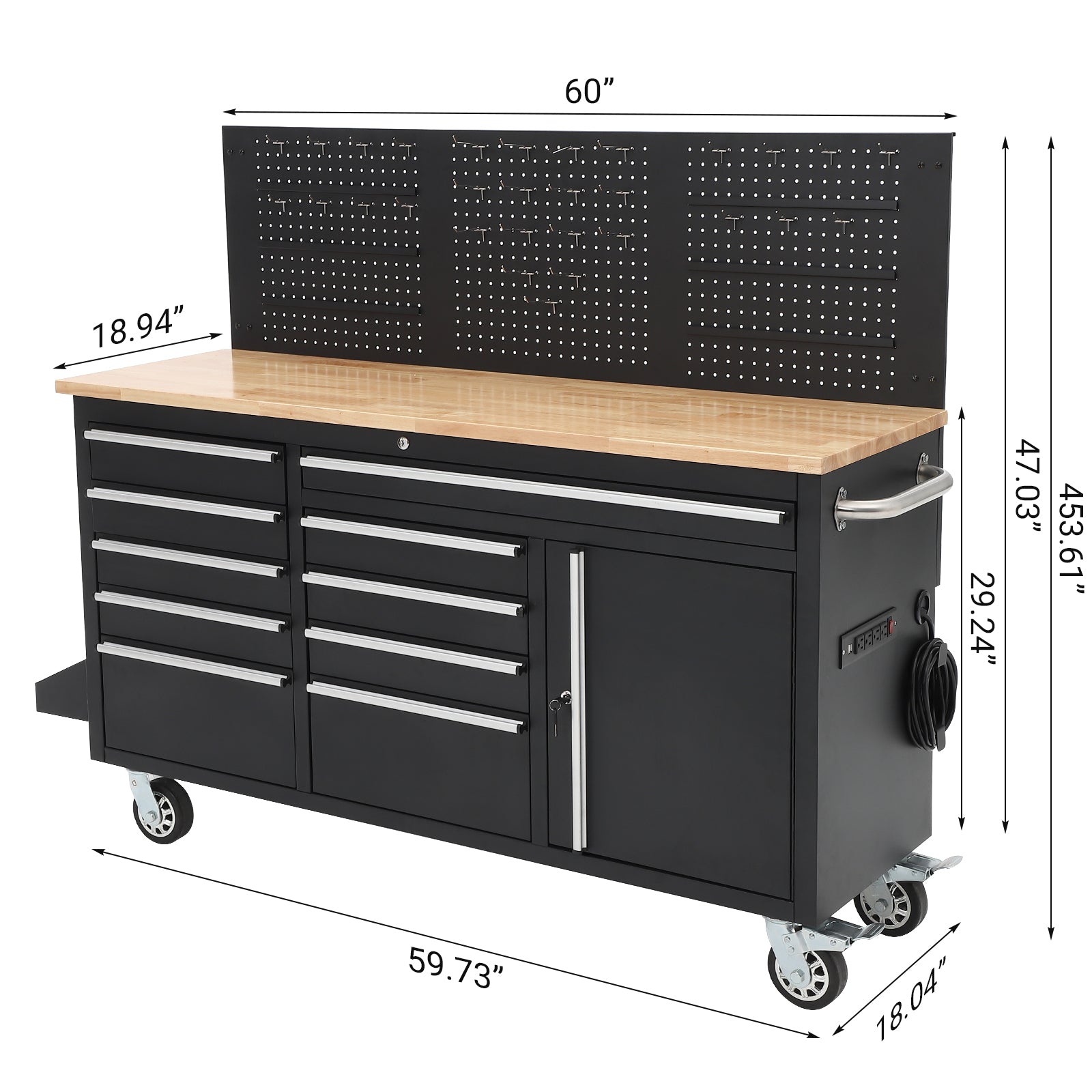 Garvee  61 x 19 Inch Tool Chest Workbench, 61-inch Rolling Tool Chest with Wheels, 10 Drawers, Multifunctional Tool Cart Mechanic Tool Storage Cabinet for Garage, Assembled Large Tool Box Storage Cabinet, Black (Copy)