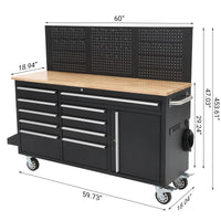 Garvee  61 x 19 Inch Tool Chest Workbench, 61-inch Rolling Tool Chest with Wheels, 10 Drawers, Multifunctional Tool Cart Mechanic Tool Storage Cabinet for Garage, Assembled Large Tool Box Storage Cabinet, Black (Copy)