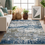Garvee Large Area Rug 10x13 Navy Modern Abstract Machine Washable Non Slip Low Pile Foldable Accent Rug for Living Room Bedroom Nursery - Navy Blue