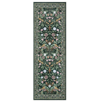 Garvee Floral Washable Runner Rug Non Slip Ultra-Thin Soft Floor Carpet Boho Flower Design Dark Green for Hallways Kitchen Laundry Bath