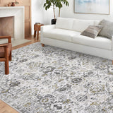Garvee Vintage Floral Rug,Non-Slip Backing Washable Rugs,Low Pile Distressed Indoor Carpet for Living Room Bedroom Home Office - Gray