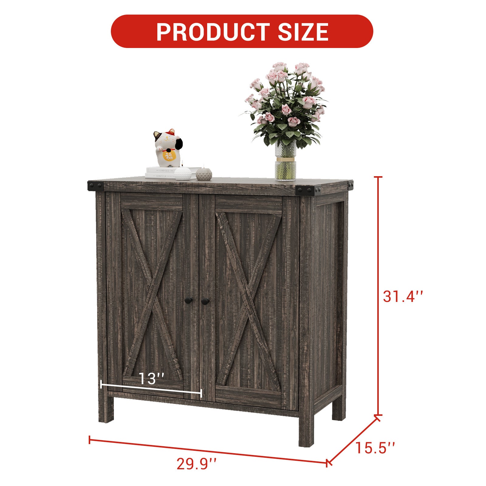 Garvee Storage Buffet Cabinet, Farmhouse Kitchen Sideboard with Adjustable Shelves, MDF Wood Console Cabinet for Entryway, Rustic Oak