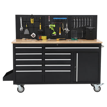 Garvee  61 x 19 Inch Tool Chest Workbench, 61-inch Rolling Tool Chest with Wheels, 10 Drawers, Multifunctional Tool Cart Mechanic Tool Storage Cabinet for Garage, Assembled Large Tool Box Storage Cabinet, Black (Copy)