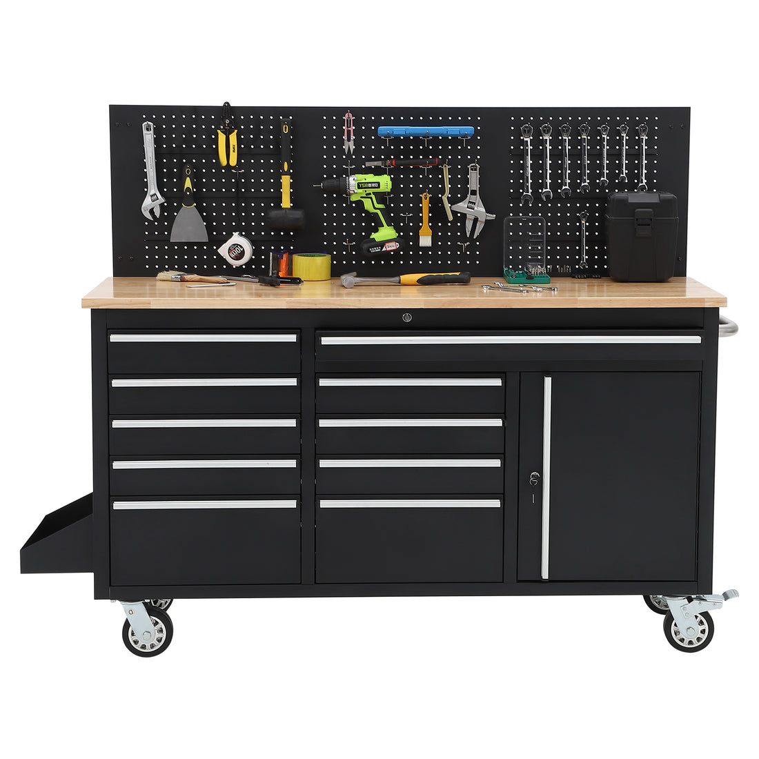 Garvee  61 x 19 Inch Tool Chest Workbench, 61-inch Rolling Tool Chest with Wheels, 10 Drawers, Multifunctional Tool Cart Mechanic Tool Storage Cabinet for Garage, Assembled Large Tool Box Storage Cabinet, Black (Copy)