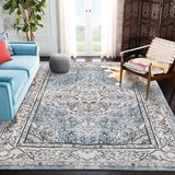Garvee Vintage Washable Soft Area Rug, 8x10 Low Pile Anti-Slip Stain Resistant Rug, Foldable Thin Floral Printed Distressed Carpet, Non Shedding Rug for Bedroom Living Room Dining Room, Blue - Blue