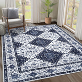 Garvee Area Rugs 9x12 Large Vintage Printed Indoor Carpet with Non-Slip Backing, Machine Washable Soft Low Pile Area Rugs, Oriental Accent Carpet for Living Room, Bedroom, Blue - Black