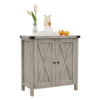 Garvee Farmhouse Buffet Cabinet with Doors and Shelves, MDF Wood, Adjustable Shelf, Metal Handles, for Living Room, Dining Room, Hallway, Grey