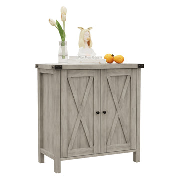 Garvee Farmhouse Buffet Cabinet with Doors and Shelves, MDF Wood, Adjustable Shelf, Metal Handles, for Living Room, Dining Room, Hallway, Grey
