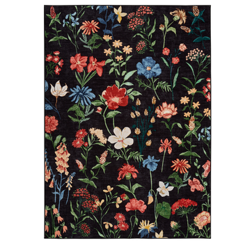 Garvee 8x10 Floral Washable Area Rug, Low Pile Non Slip Vintage Carpet for Living Room, Bedroom, Kitchen, Black