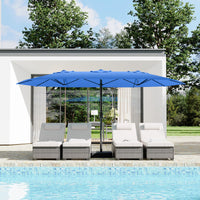 Garvee 15' Large Patio Umbrella with Base, Outdoor Double-Sided Rectangle Market Umbrella Outside Umbrellas for Poolside Lawn Backyard, Navy Blue