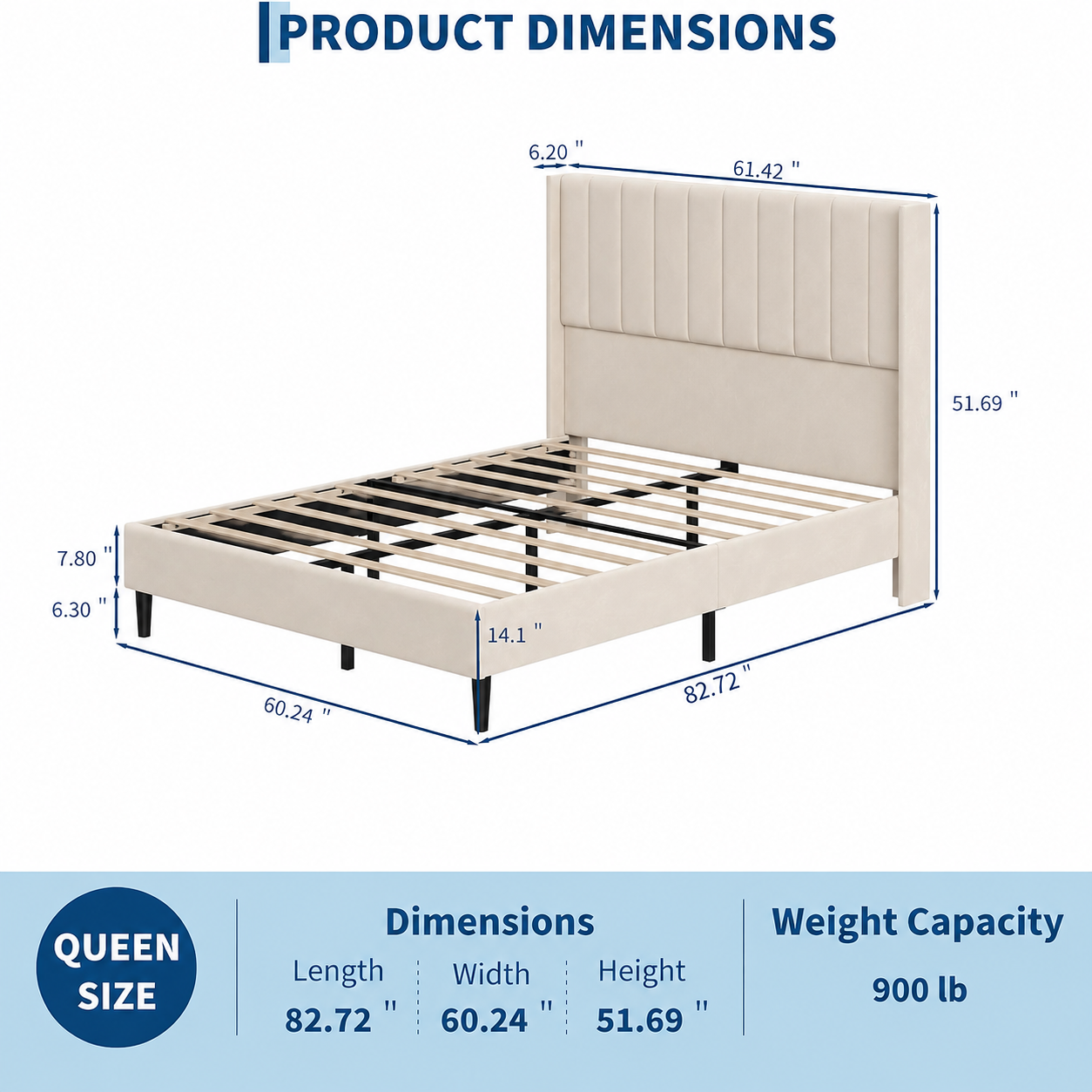 Garvee Velvet Upholstered Platform Bed Frame with 52" Tall Wingback Vertical Channel-Tufted Headboard, Wood Slat Support, Underbed Storage, No Box Spring Needed, Easy Assembly - Queen, Light Beige style style
