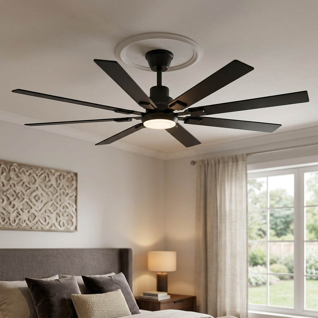 Garvee Modern 72" Ceiling Fan in Ultra-Quiet 6-Speed Reversible with Dimmable 3-Color LED Light, Remote & App Control and 8 Plywood Blades for Living Rooms, Bedrooms and Garages, Black