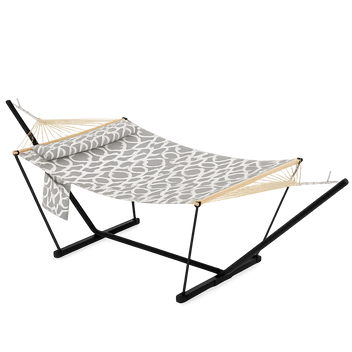 Garvee 2-Person Double Hammock with Adjustable Steel Stand, Light Gray Portable Patio Hammock for Garden, Beach & Backyard