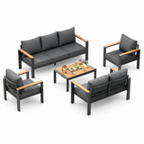 Garvee 7-Seat Aluminum Patio Furniture Set, 5-Piece Modular Sofa with Olefin Cushions for Porch, Backyard - Dark Gray
