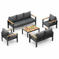 Garvee 7-Seat Aluminum Patio Furniture Set, 5-Piece Modular Sofa with Olefin Cushions for Porch, Backyard