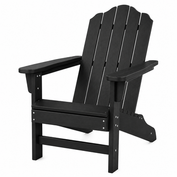 Garvee 1 piece HDPE Adirondack Patio Chairs, Wood Grain Texture, Ergonomic Contoured Backrest, Ideal for Garden, Deck, Poolside - Black