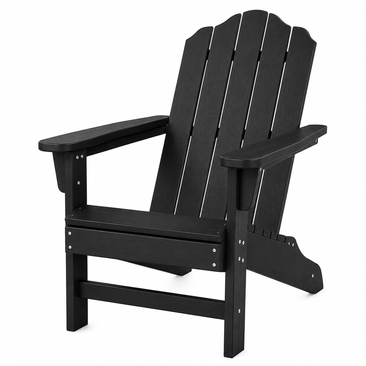 Garvee 1 piece HDPE Adirondack Patio Chairs, Wood Grain Texture, Ergonomic Contoured Backrest, Ideal for Garden, Deck, Poolside - Black