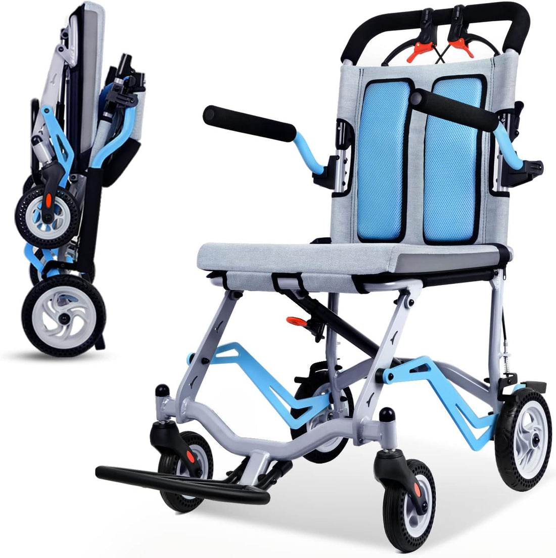 Garvee Ultra Lightweight Transfer Chair, 19 lbs Folding Aluminum Wheelchair with 280° Flip-Up Armrests, Locking Handbrake, 220 lb Capacity, 16.5" Seat, Swinging Footrests, Portable Travel Wheelchair for Elderly & Caregivers