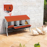 Garvee Heavy-Duty Metal Chicken Nesting Box for Easy Egg Collection - 4 Compartments with Removable Trays - Wall Mountable with Bracket Legs - Durable Poultry Coop Accessory, Orange Color, Four Grids + Bracket - Orange