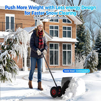 Garvee Snow Shovel with Wheels for Driveway, 20" Wide Adjustable Snow Pusher with 5-Position Angle & Height Handle, Ergonomic Back-Saving Snow Removal Tool for Sidewalks, Yards & Patios - Black