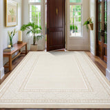 Garvee Modern Neutral Bordered Area Rug Beige 9x12, Ultra Soft Washable Polyester, Non-Slip Low-Pile, Geometric Pattern for Living Room Bedroom Office - Beige