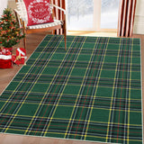 Garvee Washable Christmas Area Rug 9x12 Green Plaid Soft Low Pile Non-Slip Stain Resistant Polyester Living Room Bedroom Decor - Green