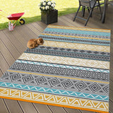 Garvee Outdoor Teal & Yellow 9x18 Rug, Waterproof Patio Mat, Reversible, Durable Polypropylene, UV Resistant, Lightweight, Portable, for Camping, RV, Backyard - Teal & Yellow