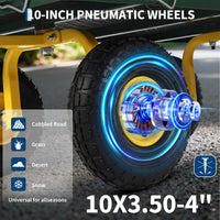 Garvee 900 lbs Heavy Duty Steel Garden Wagon Cart – 2-in-1 Utility Yard Cart, Removable Mesh Sides, 10" All-Terrain Tires, 180° Rotating Handle – Perfect for Lawn and Outdoor Gardening – Yellow Hub, Dark Green Frame, Black Handle