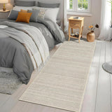 Garvee Washable Runner Rug 2x6 Low Pile Soft Polyester Non-Slip TPR Backing Distressed Striped Design Neutral Beige Entryway Bedroom - Beige