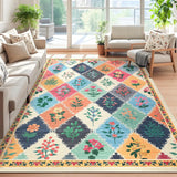 Garvee Modern Area Rug 5x7 - Floral Diamond Pattern, Non-Slip, 100% Polyester, Machine Washable, Stain-Resistant, Low Pile, Beige/Green/Black/Colorful, Living Room/Bedroom/Office - Colorful